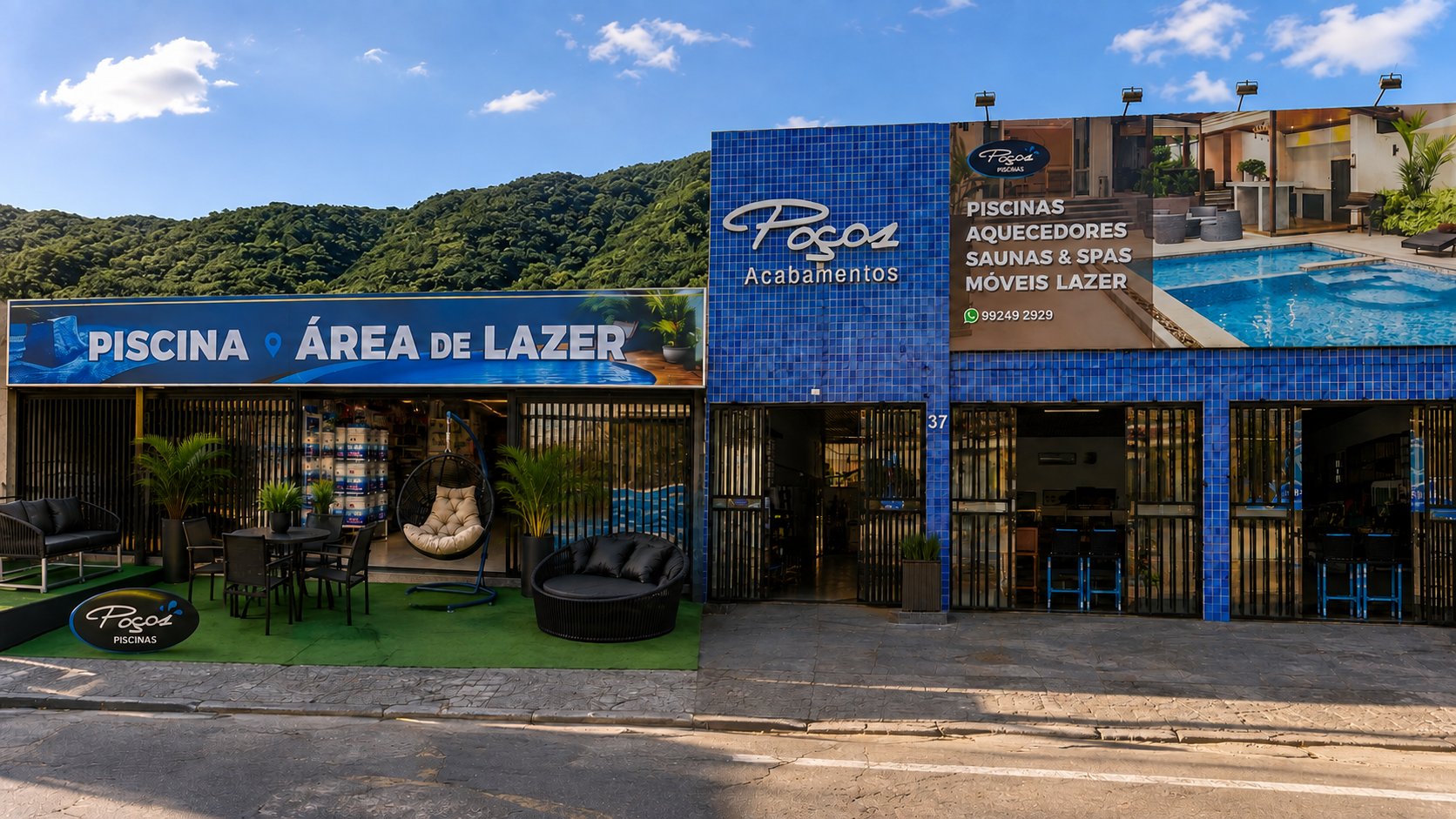 Fachada da loja Poços Acabamentos e Piscinas em Poços de Caldas
